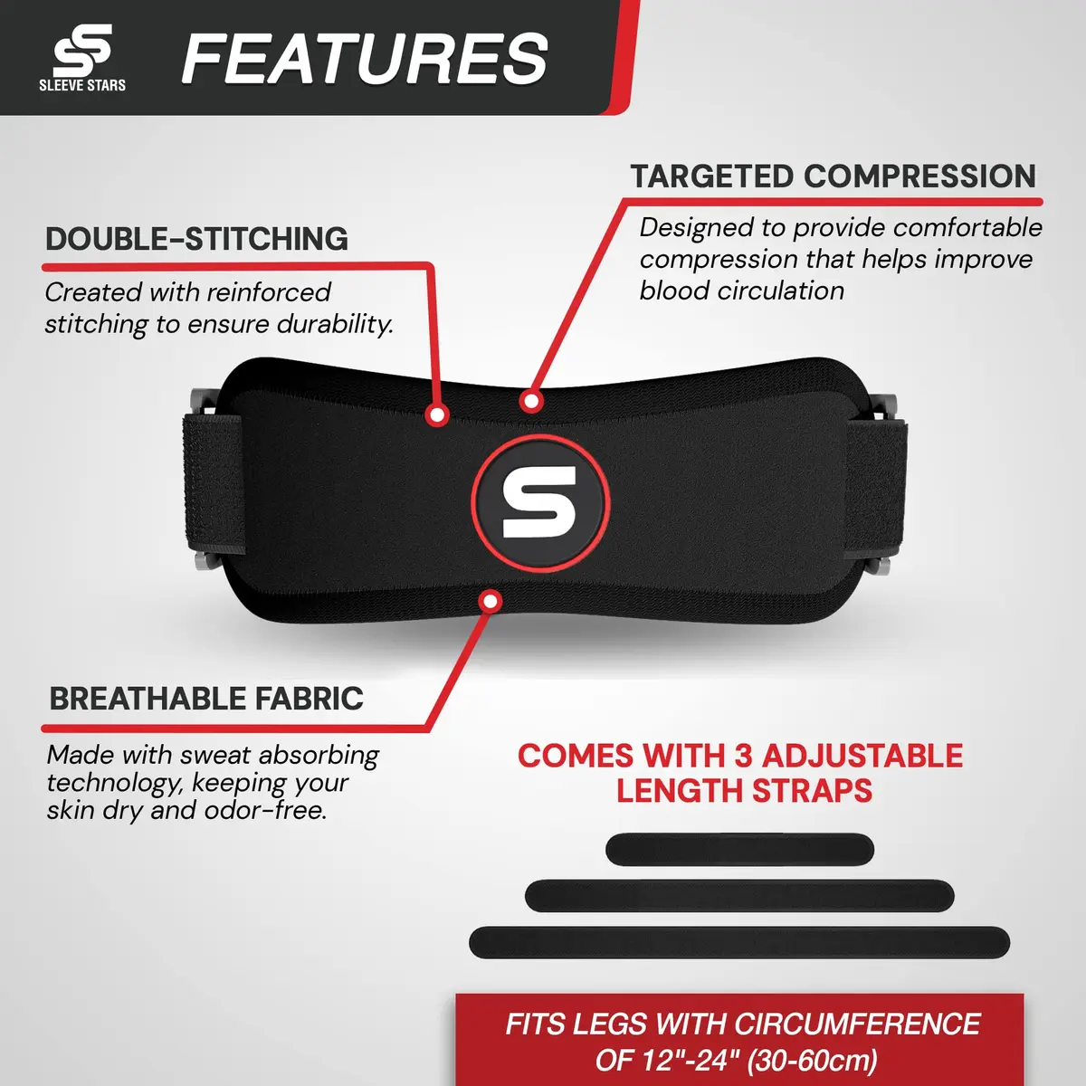 Sleeve Stars Patellar Tendon Support Strap Osgood Schlatter Knee Brace for Youth, Women & Men, Black | Adjustable Fit for Pain Relief - view 6