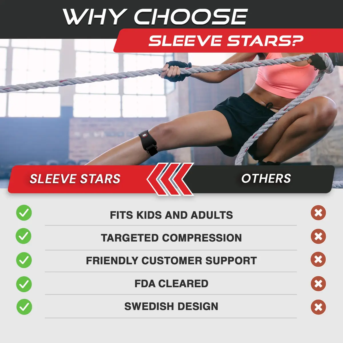 Sleeve Stars Patellar Tendon Support Strap Osgood Schlatter Knee Brace for Youth, Women & Men, Black | Adjustable Fit for Pain Relief - view 3