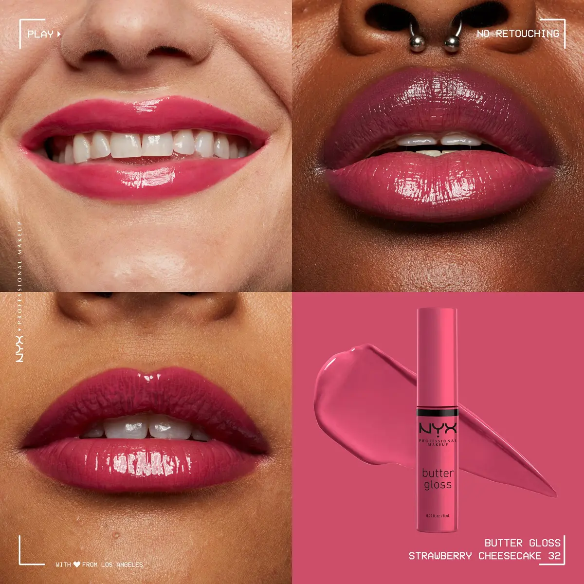 NYX PROFESSIONAL MAKEUP Butter Gloss Bling Lip Gloss - 32 Strawberry Cheesecake (Warm Pink), 7.65 ml - view 3