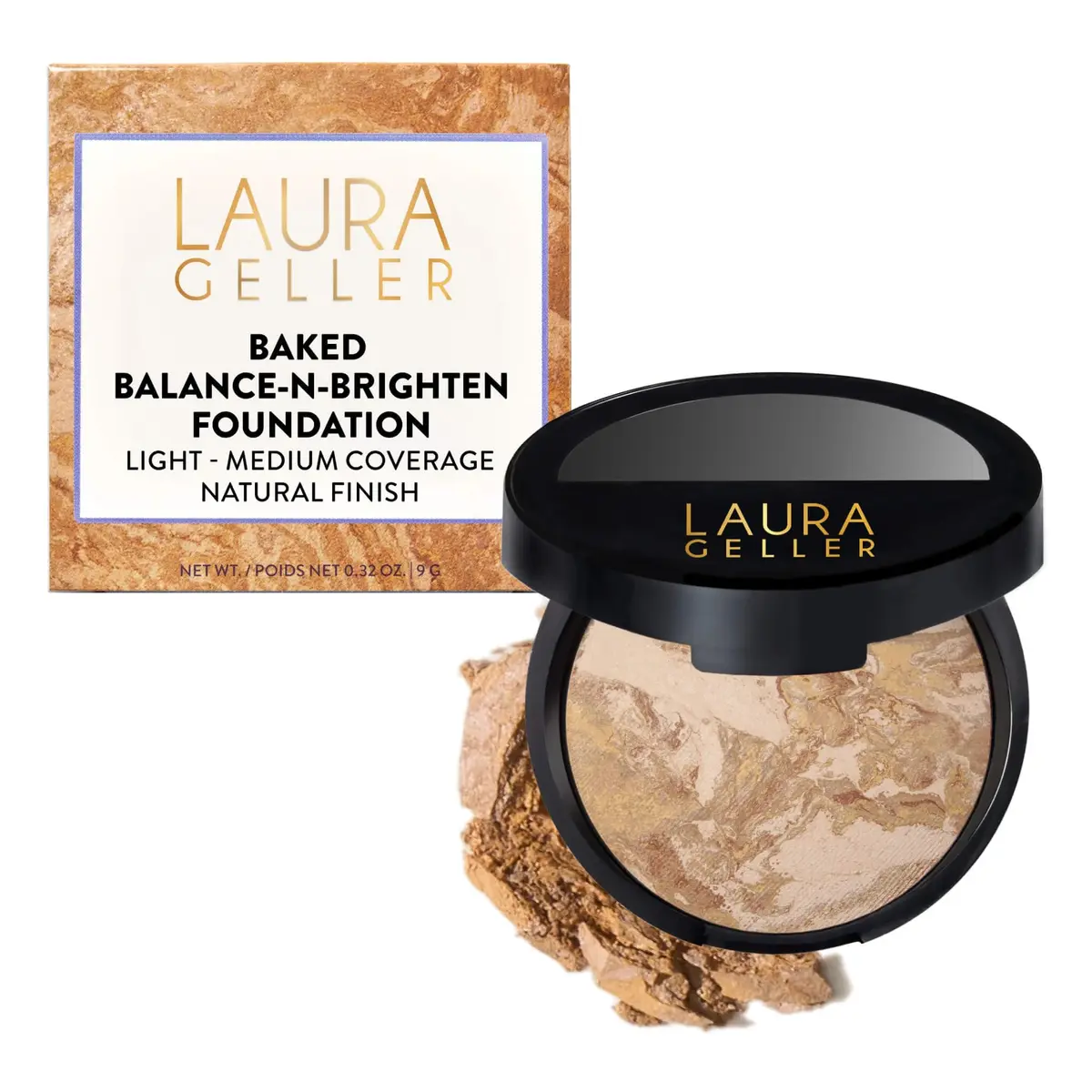 LAURA GELLER Baked Balance-n-Brighten Powder Foundation – Medium | Self-Adjusting, Radiant Finish, 0.32 Oz - main product image