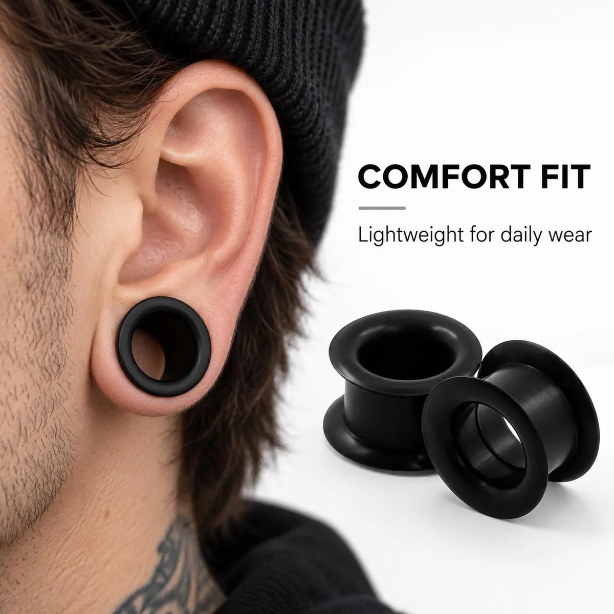 Oyaface Black Silicone Ear Tunnels 16mm | Hypoallergenic, Flexible & Stylish (70-120 chars) - view 6