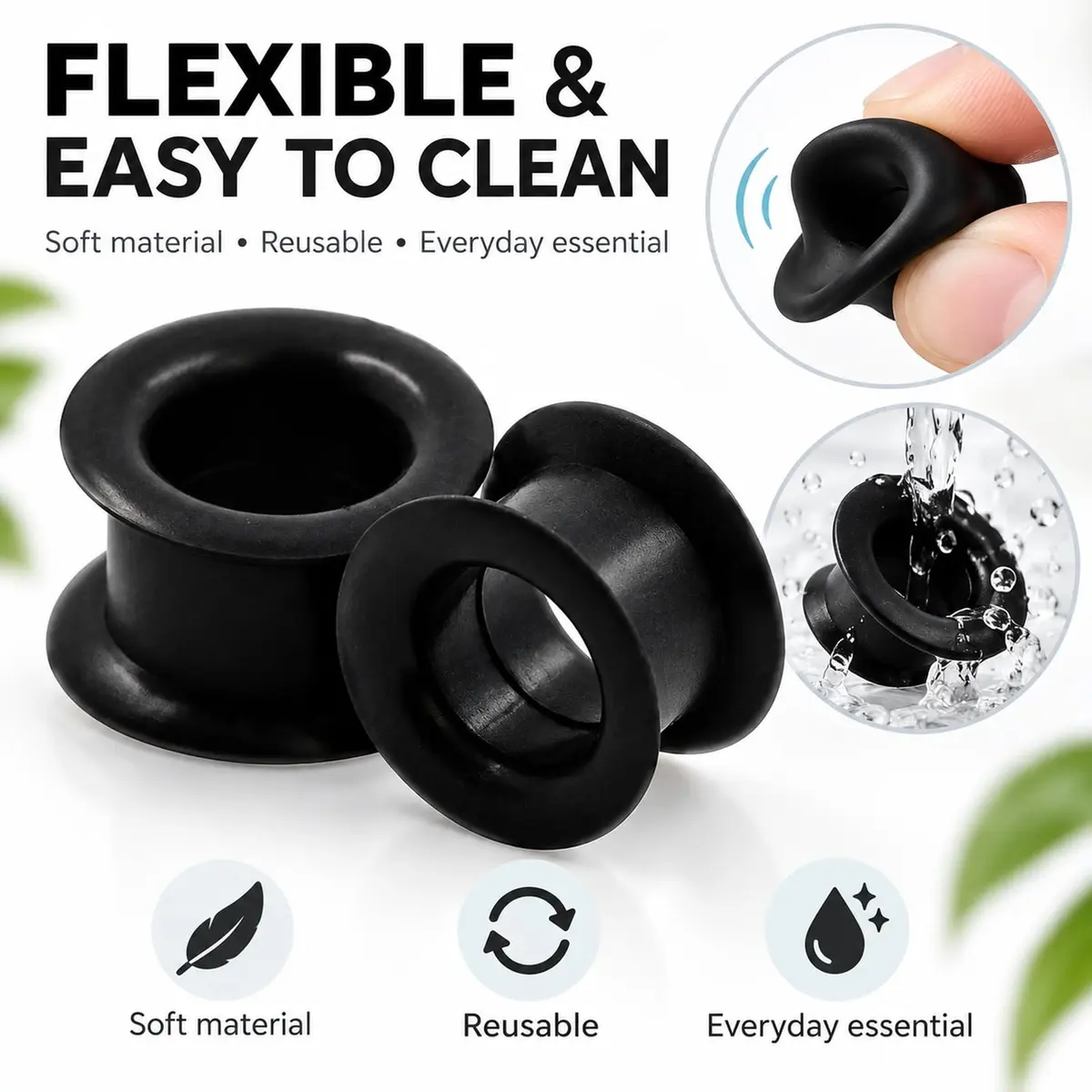 Oyaface Black Silicone Ear Tunnels 16mm | Hypoallergenic, Flexible & Stylish (70-120 chars) - view 2