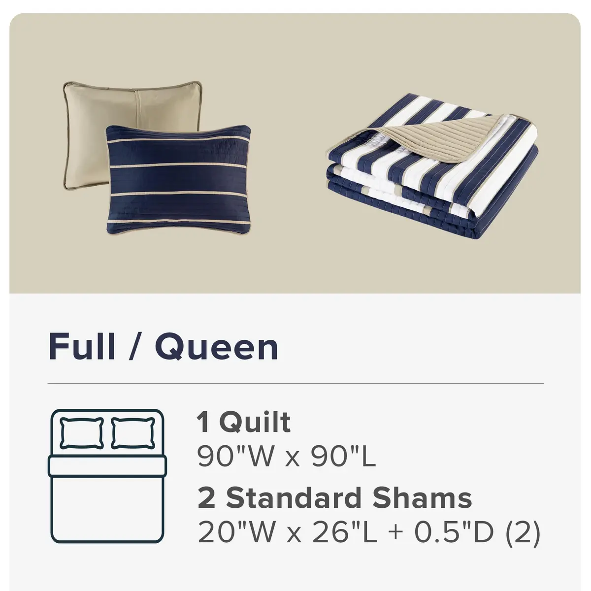 Comfort Spaces Striped Blue Queen Quilt Set Lightweight Kids Coverlet, 3pc | Modern Stripe Pattern for All Seasons - view 5