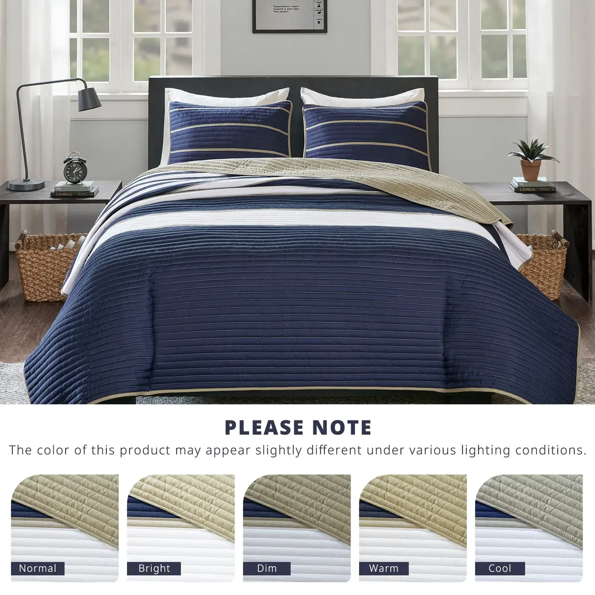 Comfort Spaces Striped Blue Queen Quilt Set Lightweight Kids Coverlet, 3pc | Modern Stripe Pattern for All Seasons - view 7