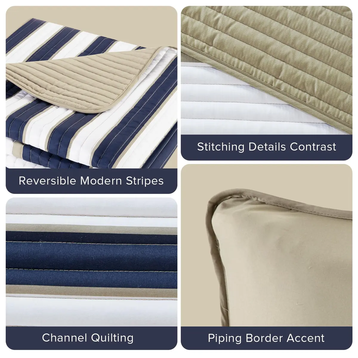 Comfort Spaces Striped Blue Queen Quilt Set Lightweight Kids Coverlet, 3pc | Modern Stripe Pattern for All Seasons - view 4
