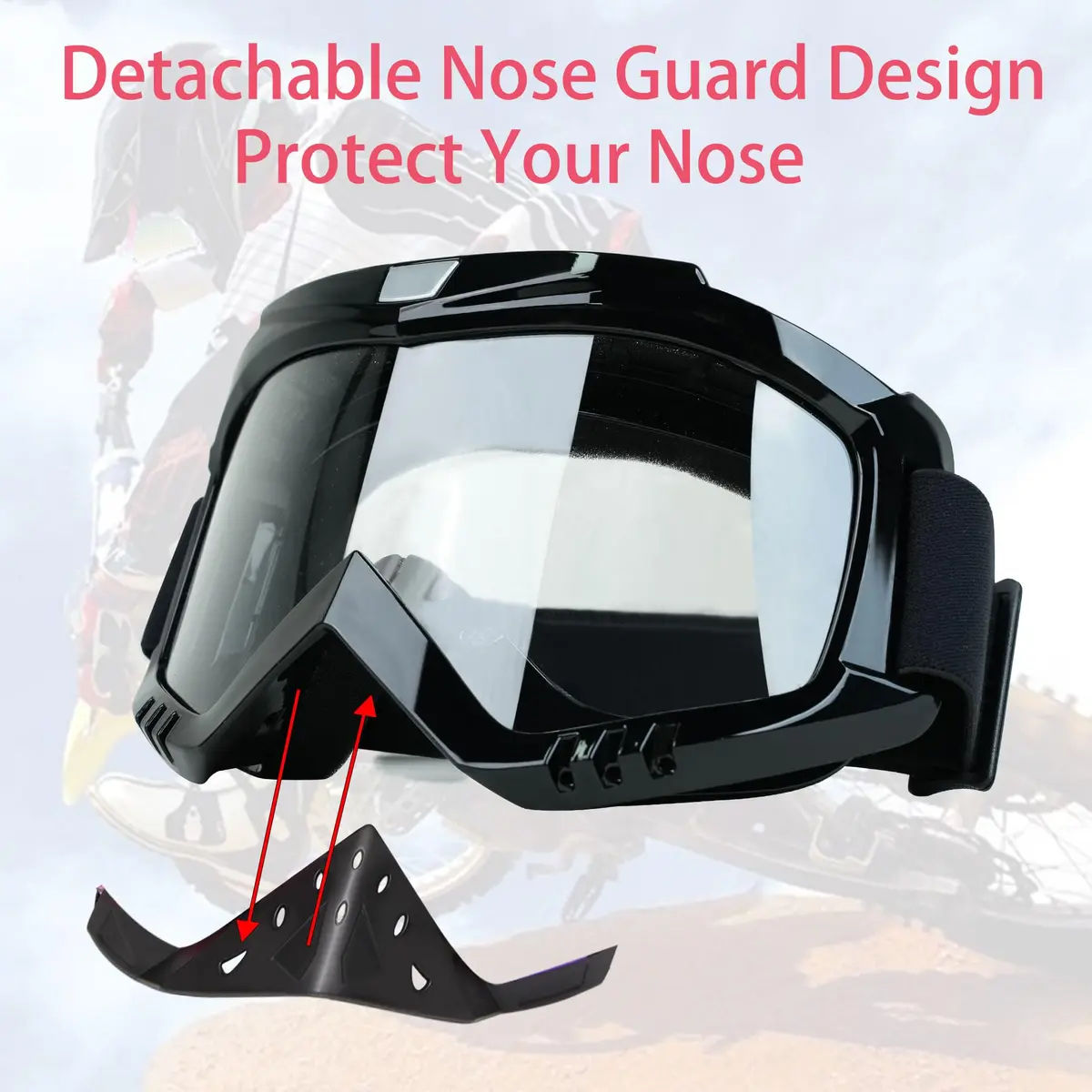 Dmeixs Motorcycle Goggles Motocross ATV Off Road Racing Goggles Clear Lens | Helmet Compatible - view 5