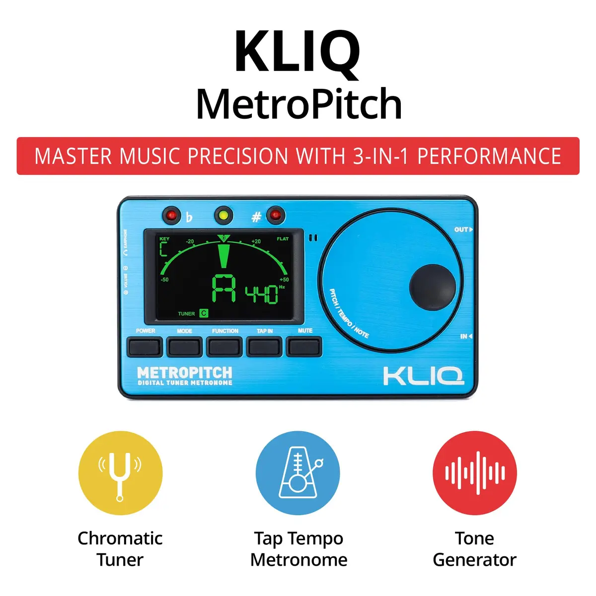 KLIQ MetroPitch Digital Metronome & Tuner for Piano, Guitar & Bass | 3-in-1 Pocket Device with Accurate Tuning & Timing - view 2