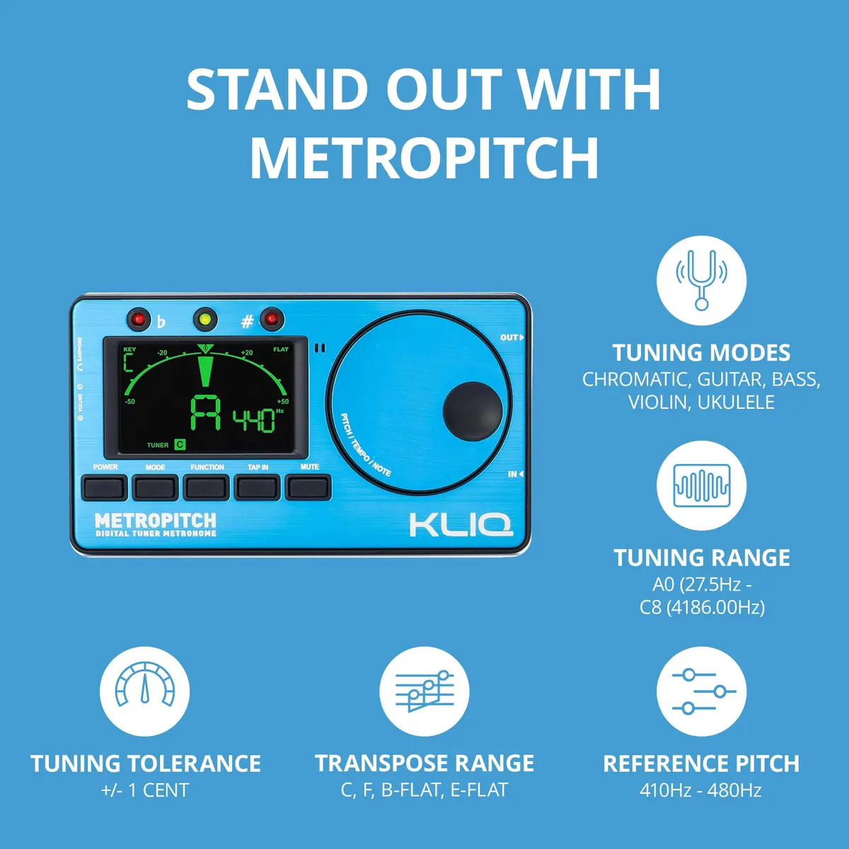 KLIQ MetroPitch Digital Metronome & Tuner for Piano, Guitar & Bass | 3-in-1 Pocket Device with Accurate Tuning & Timing - view 4