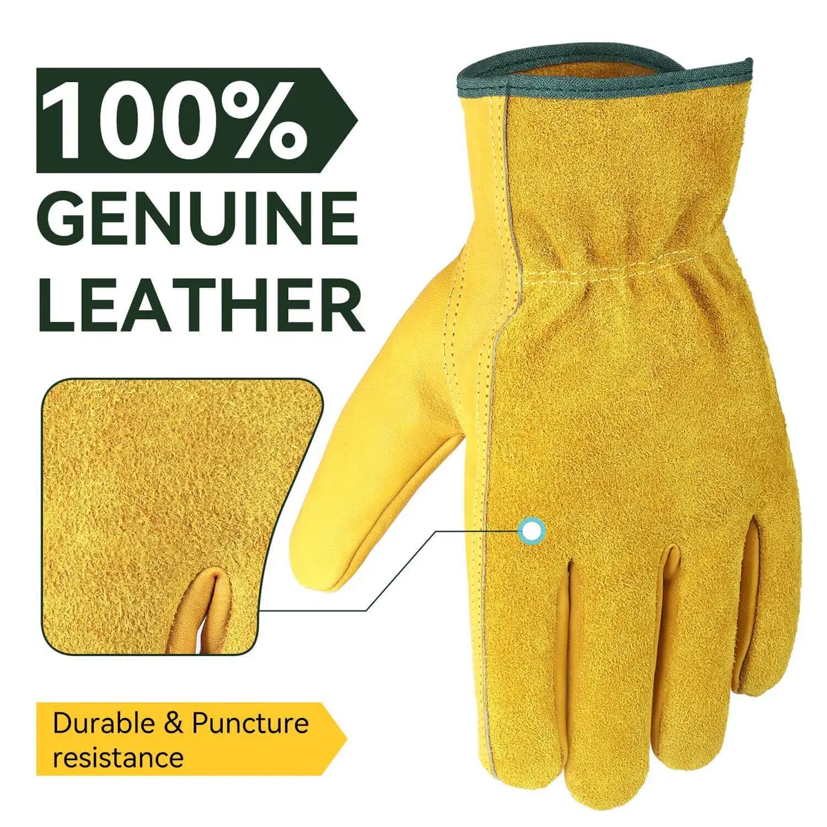 OZERO Leather Work Gloves, Gardening Gloves, Flex Grip, EN388, 1 Pair, M | Durable Cowhide Leather, Certified Tough for Garden & Construction - view 7