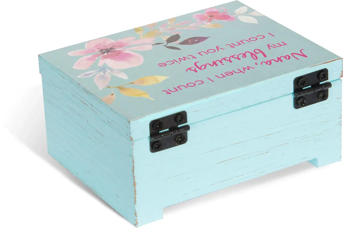 Pavilion Gift Company Nana, When I Count My Blessings I Count You Twice Blue Floral Jewelry Box | Decorative Box for Home Décor - view 2