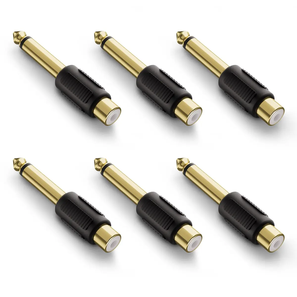 VCE RCA Female to 6.35mm Mono Male Audio Adapter Converter, Black, 6-Pack | Connect Audio Devices Seamlessly - main product image