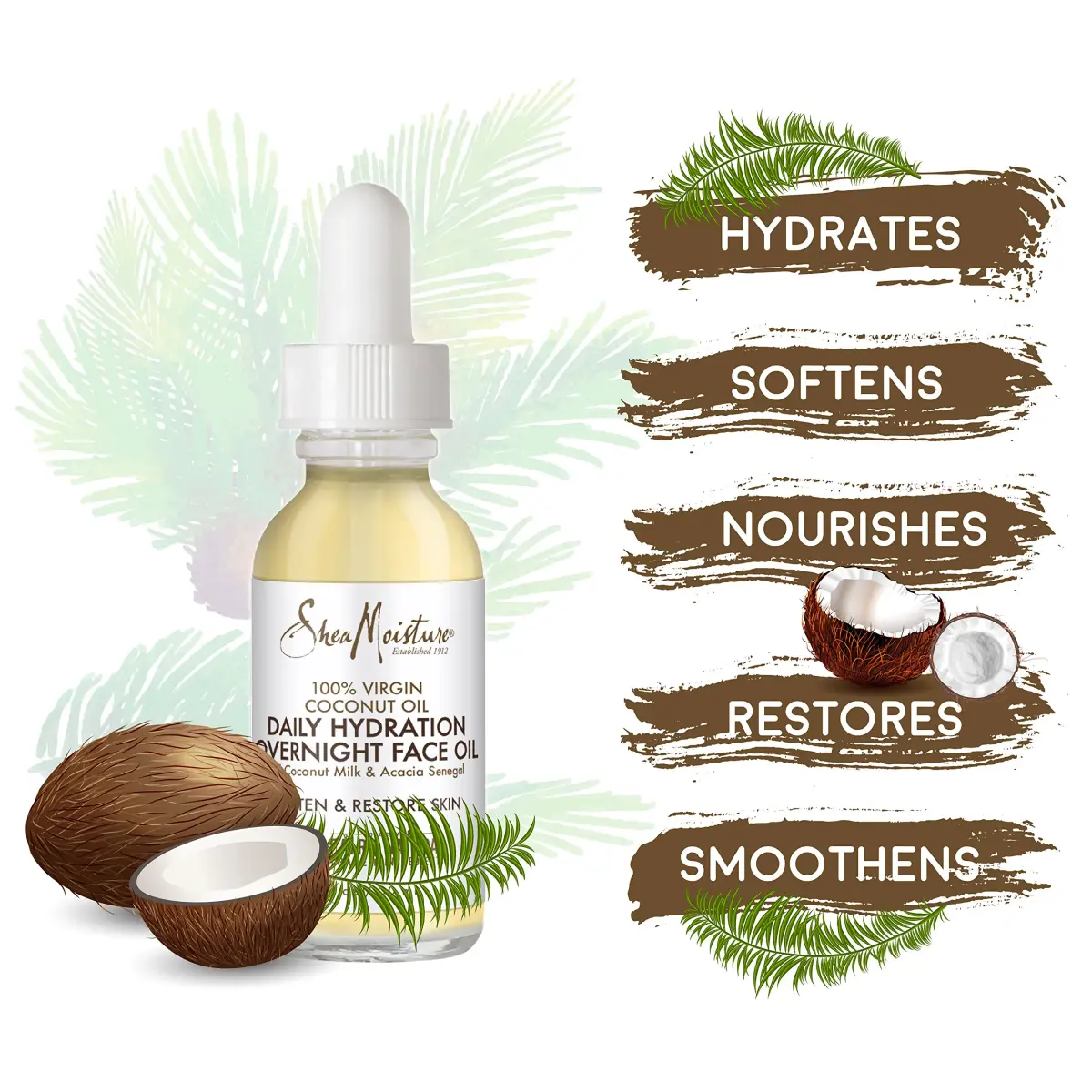SheaMoisture 100% Virgin Coconut Oil Overnight Face Oil 30ml (1 Fl Oz) | Hydrates & Renews Skin - view 7