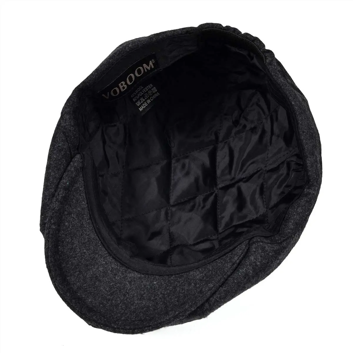 VOBOOM Men's Wool Blend 8 Panel Newsboy Cap Tweed Hat Grey | Vintage Herringbone Style - view 5