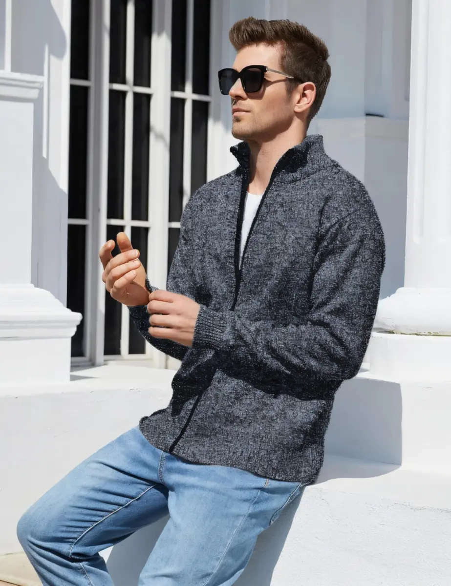 Yeokou Slim Fit Zip Up Casual Knitted Cardigan Sweater with Pockets (Small, Dark Grey) | Soft Cashmere Blend, Full-Zip, Regular Fit - view 5