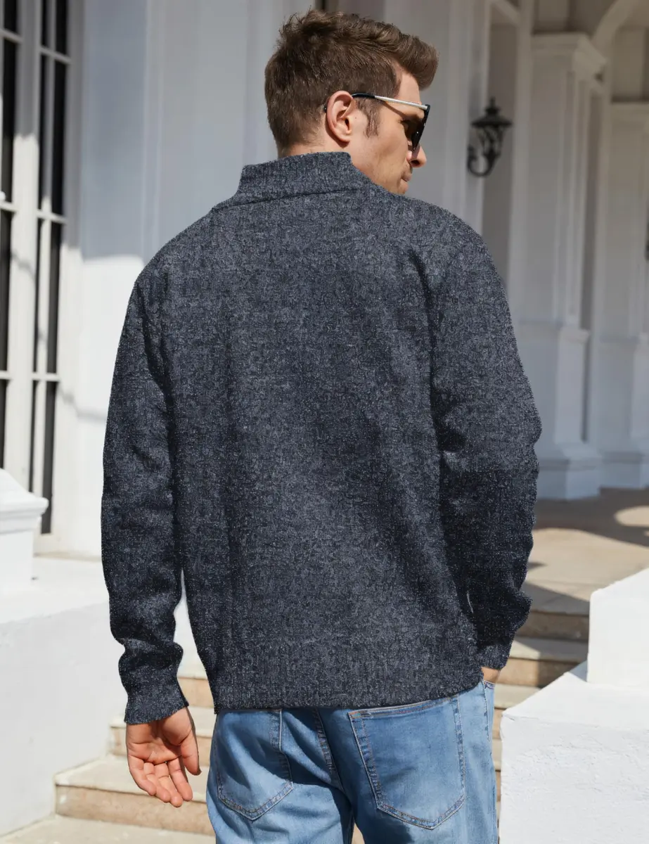 Yeokou Slim Fit Zip Up Casual Knitted Cardigan Sweater with Pockets (Small, Dark Grey) | Soft Cashmere Blend, Full-Zip, Regular Fit - view 2