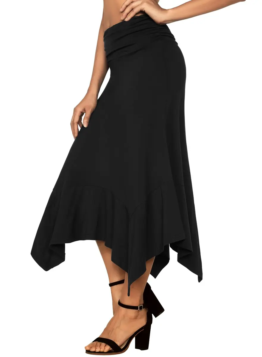 DJT Women's Flowy Handkerchief Hemline Midi Skirt Medium Black | Breathable Rayon & Spandex, Flattering Fit, Perfect for Summer & Autumn - view 5