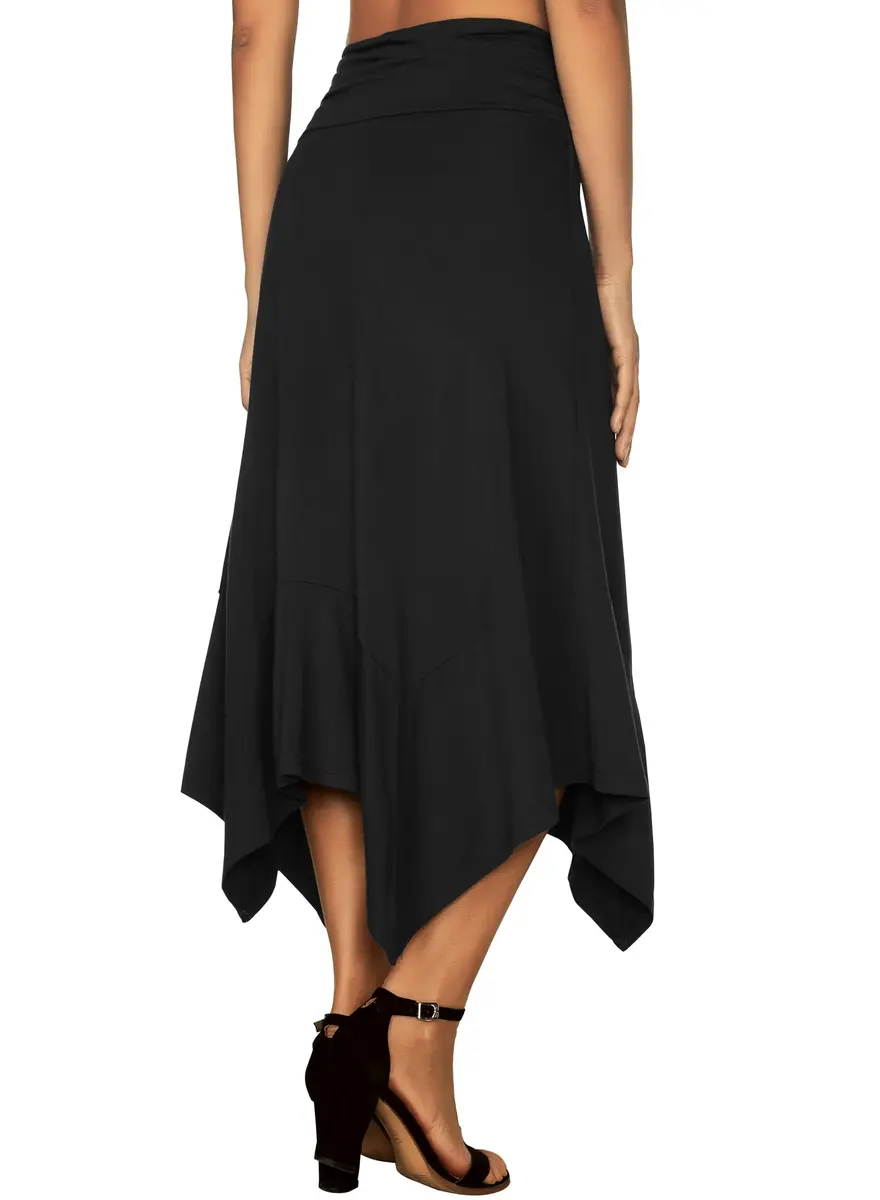 DJT Women's Flowy Handkerchief Hemline Midi Skirt Medium Black | Breathable Rayon & Spandex, Flattering Fit, Perfect for Summer & Autumn - view 6