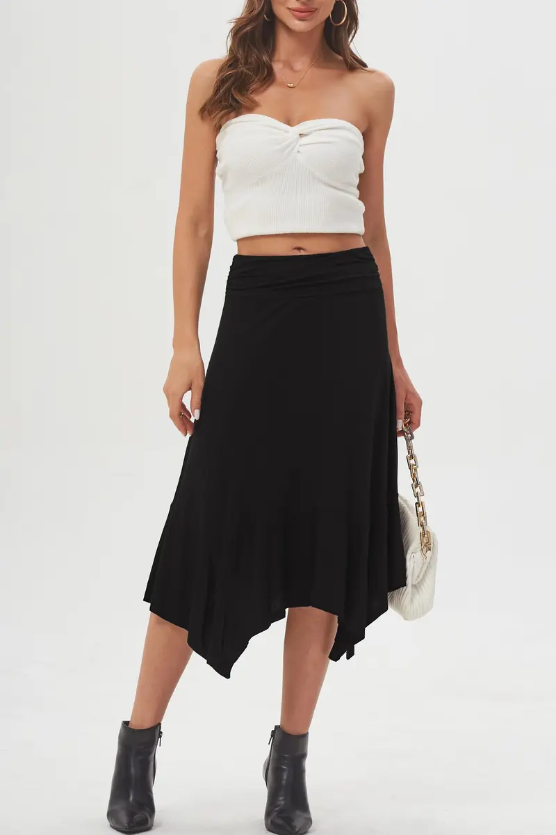 DJT Women's Flowy Handkerchief Hemline Midi Skirt Medium Black | Breathable Rayon & Spandex, Flattering Fit, Perfect for Summer & Autumn - view 3