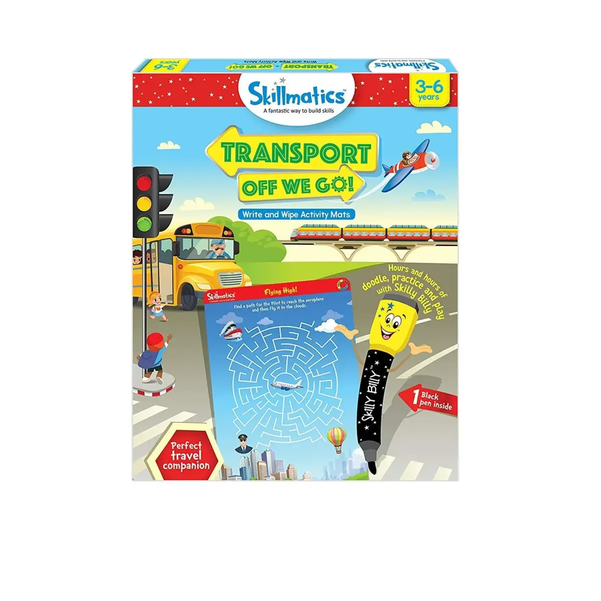 Skillmatics Transport Off We Go! Reusable Activity Mats with Dry Erase Marker | Ages 3-6 - main product image