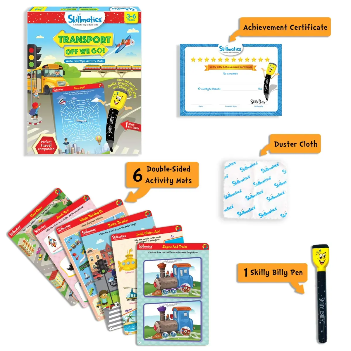 Skillmatics Transport Off We Go! Reusable Activity Mats with Dry Erase Marker | Ages 3-6 - view 2