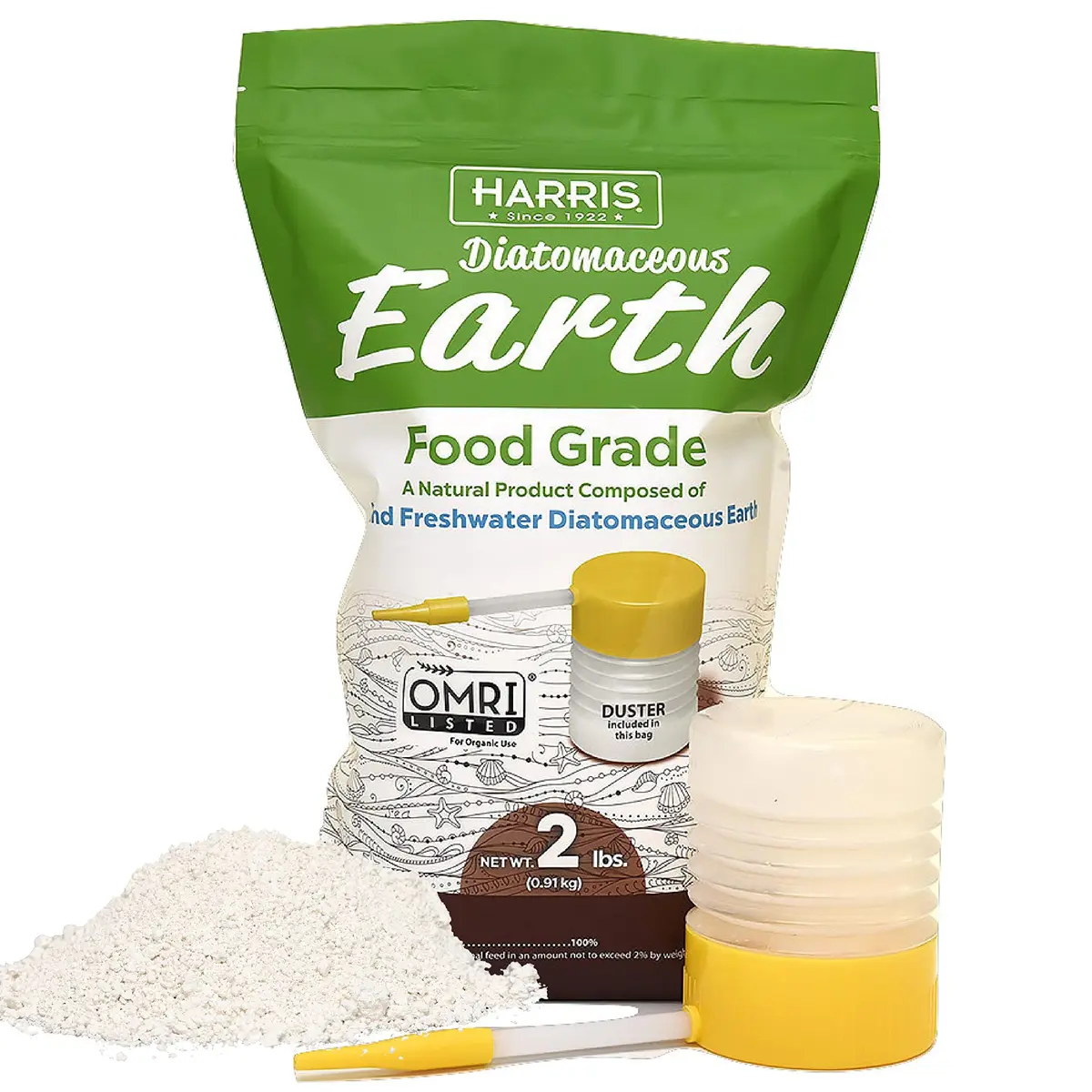 HARRIS Food Grade Diatomaceous Earth Powder 1 kg (2.2 lb) with Duster | OMRI Listed Organic Insect Control - main product image