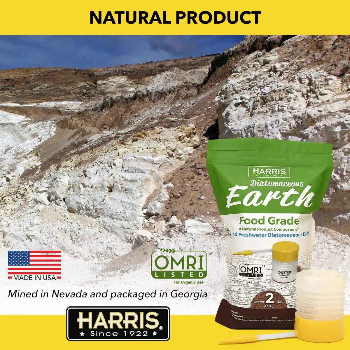 HARRIS Food Grade Diatomaceous Earth Powder 1 kg (2.2 lb) with Duster | OMRI Listed Organic Insect Control - view 2
