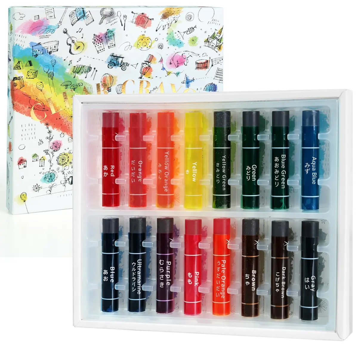 KOKUYO Transparent Crayons, 16 Colors | Oil Gel Crayon for Art Students & Hobbyists - main product image