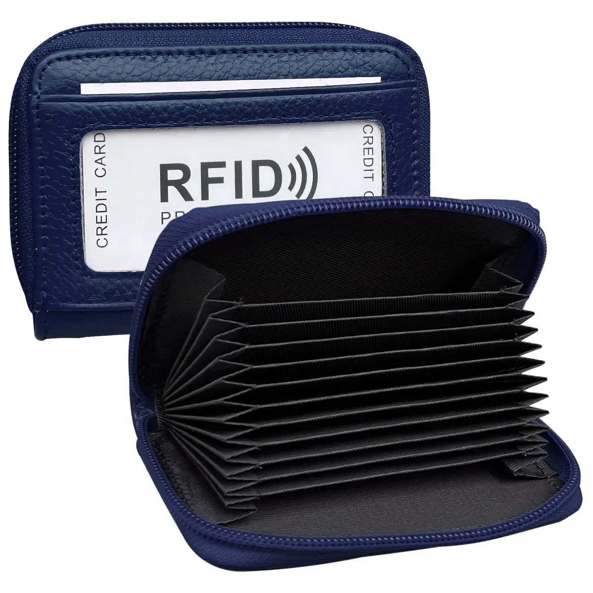 ZHOMA RFID Blocking Genuine Leather Credit Card Holder Wallet - Navy Blue | 11 Card Slots - main product image