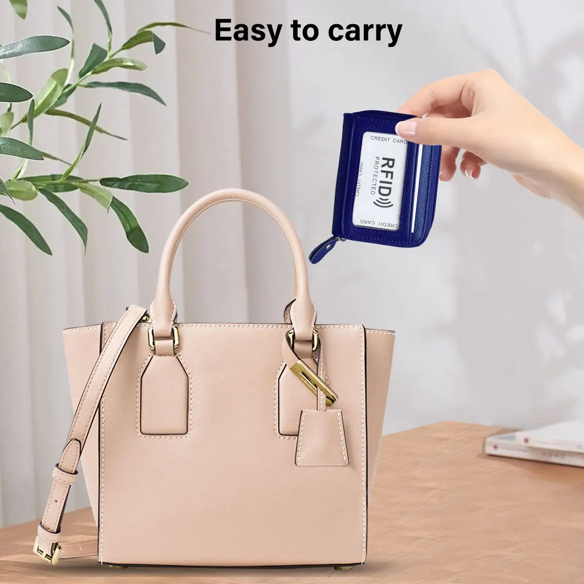 ZHOMA RFID Blocking Genuine Leather Credit Card Holder Wallet - Navy Blue | 11 Card Slots - view 7