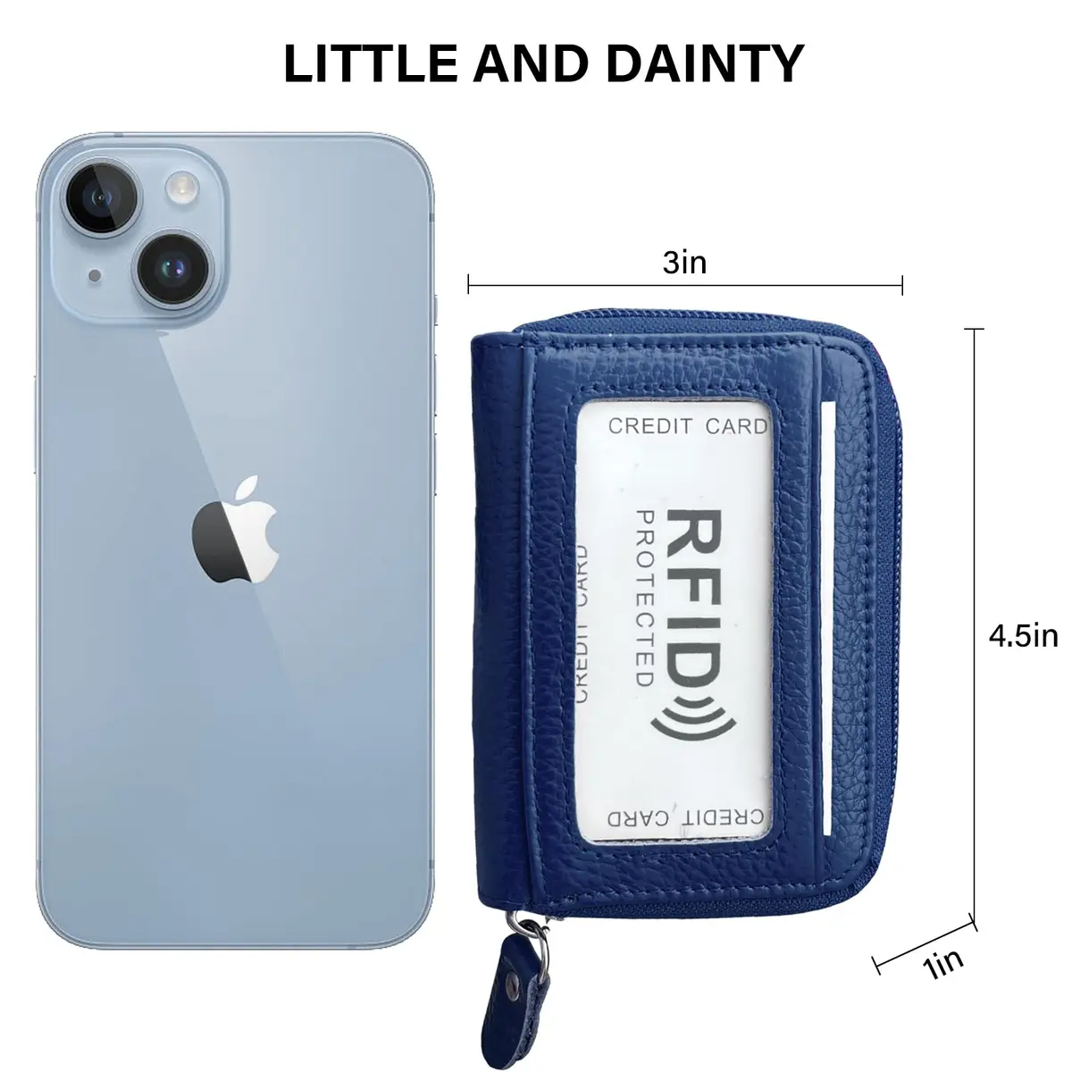 ZHOMA RFID Blocking Genuine Leather Credit Card Holder Wallet - Navy Blue | 11 Card Slots - view 2
