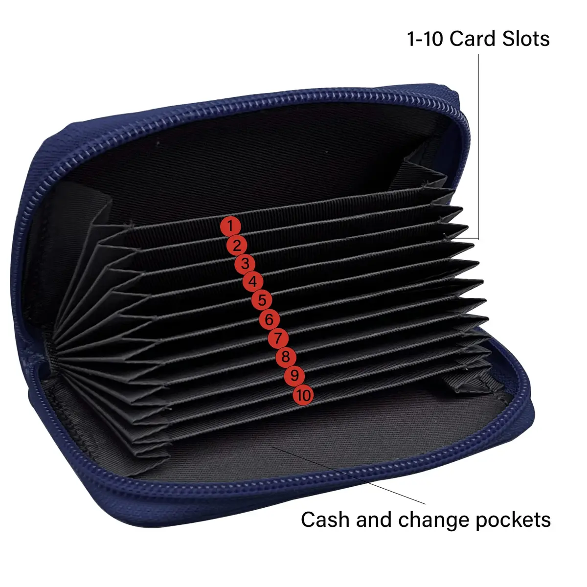 ZHOMA RFID Blocking Genuine Leather Credit Card Holder Wallet - Navy Blue | 11 Card Slots - view 3