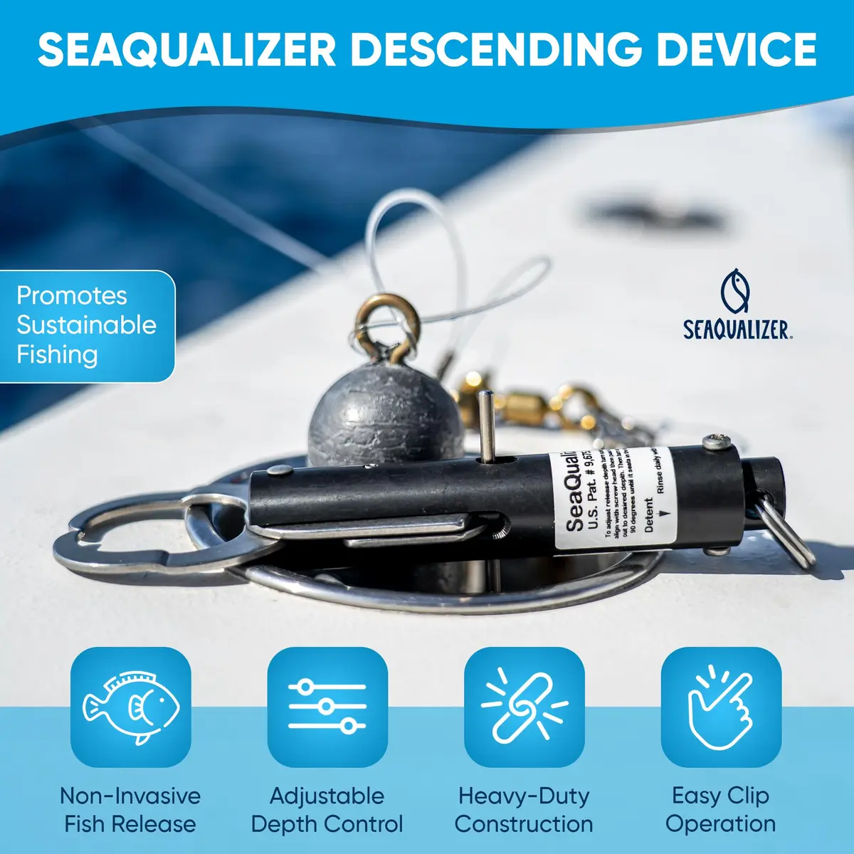 SeaQualizer Fish Descending Device – 3 Setting Release Device for Fishing – Non-Invasive and Reusable Fish Release Tool – NOAA Compliant - Made in USA (100, 200, 300 Feet Release) - view 3
