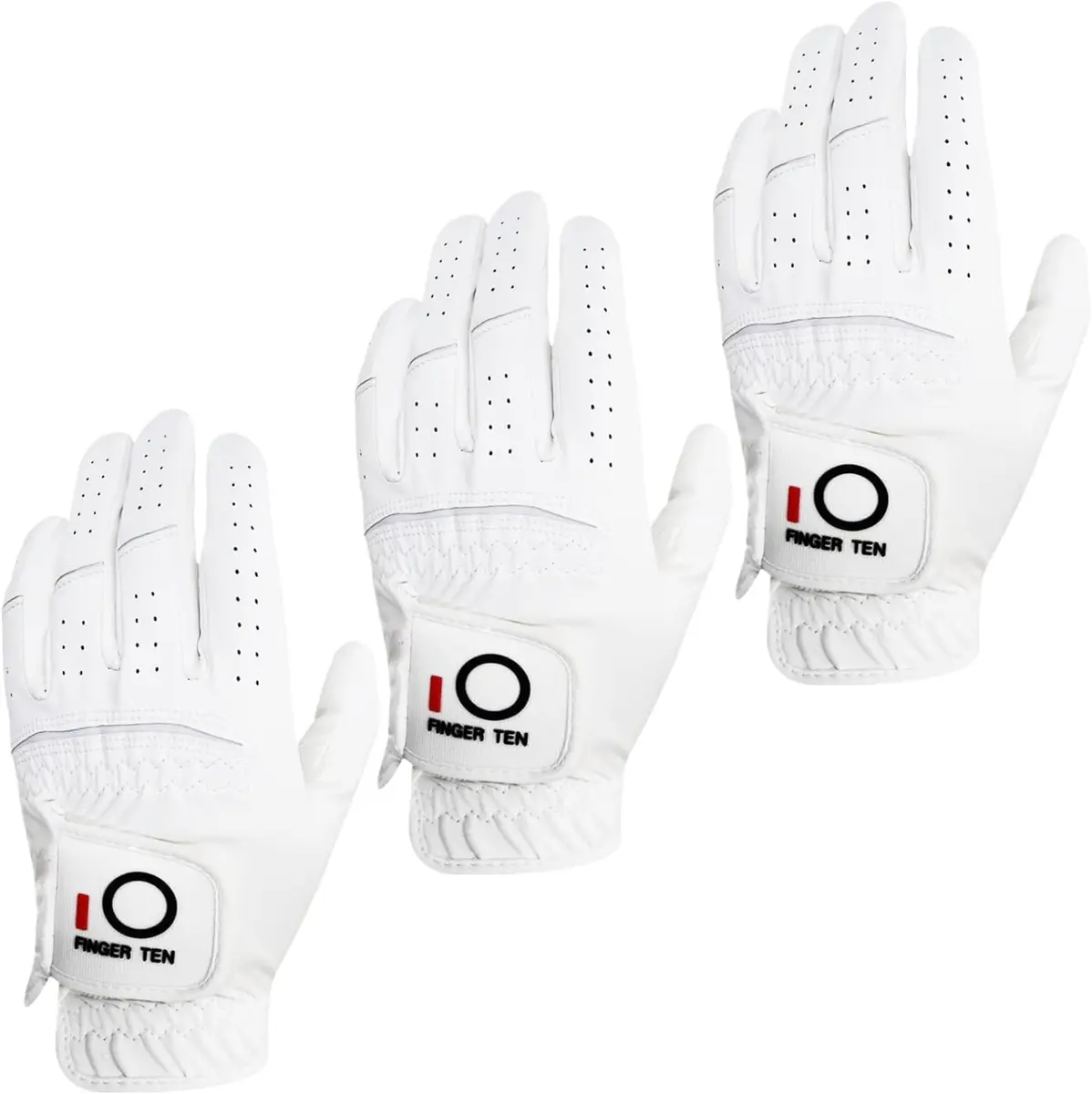 FINGER TEN All Weather Grip Golf Gloves Men 3 Pack (White, Medium, Left) | Wet & Dry Performance - main product image