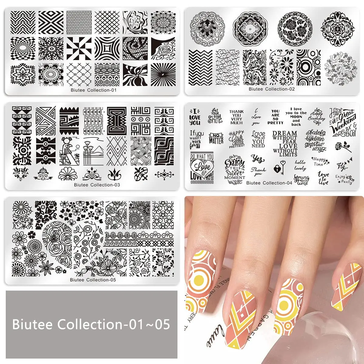 Biutee 19pcs Nail Art Stamping Plates Set with Stamper & Scraper | 15 Plates for Leaves, Flowers, Animals - view 2