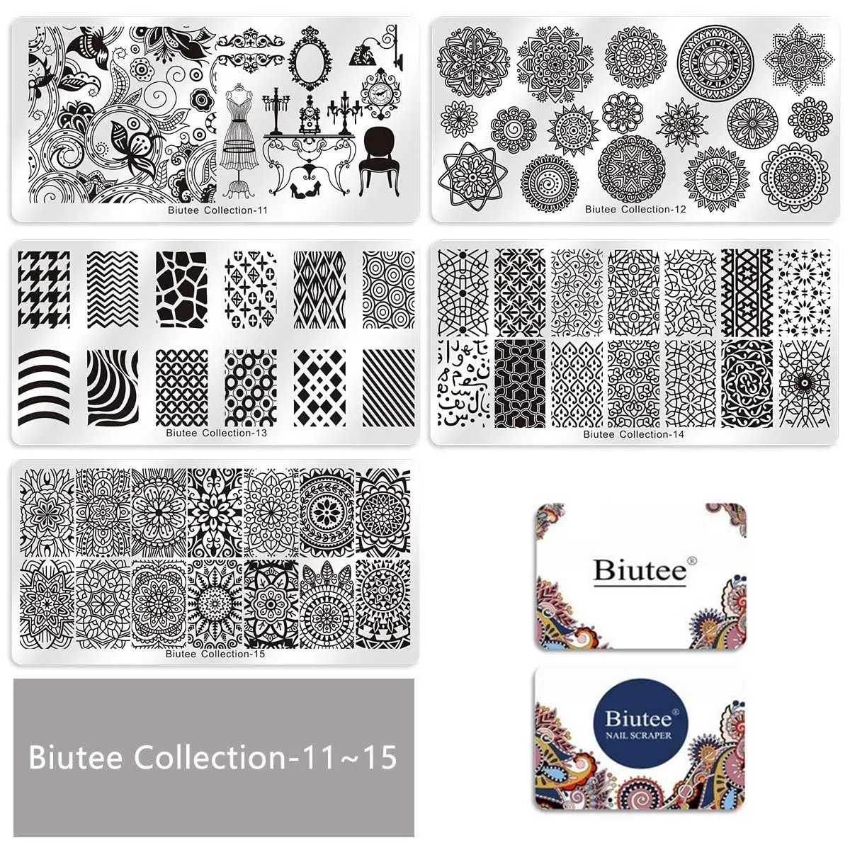 Biutee 19pcs Nail Art Stamping Plates Set with Stamper & Scraper | 15 Plates for Leaves, Flowers, Animals - view 4