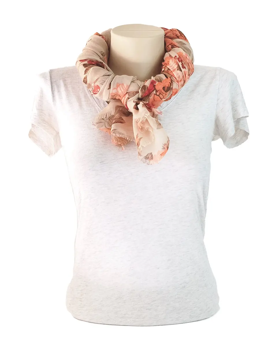 MIMOSITO Lightweight Floral Flower Scarf for Women | Elegant Fall & Winter Wrap (Beige-Peach Rose) - view 6