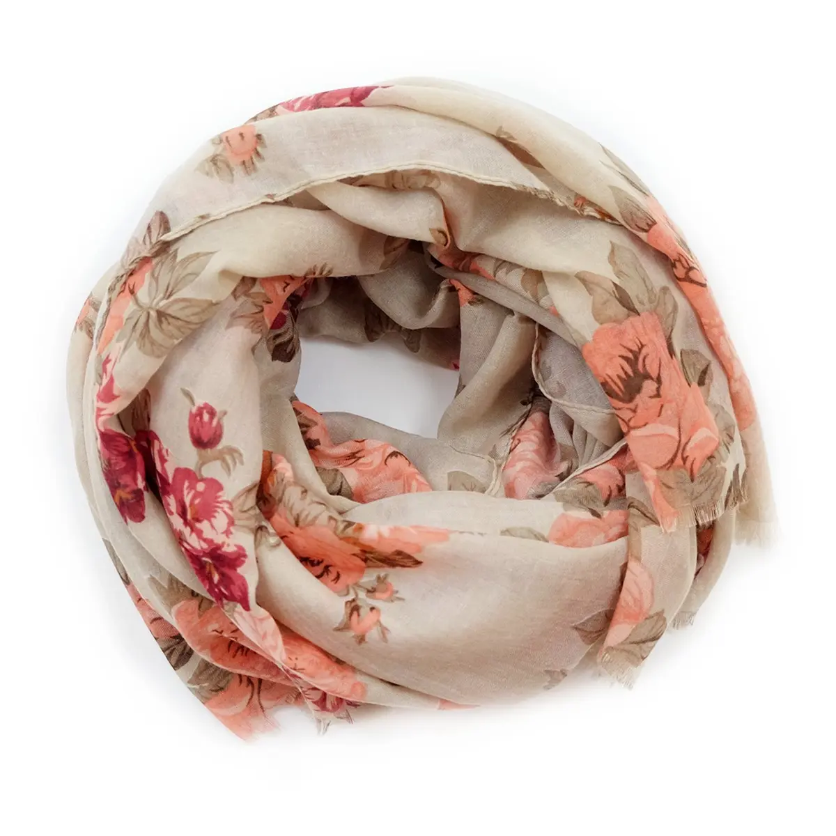 MIMOSITO Lightweight Floral Flower Scarf for Women | Elegant Fall & Winter Wrap (Beige-Peach Rose) - main product image