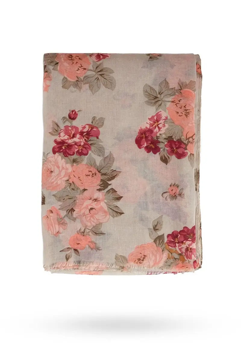 MIMOSITO Lightweight Floral Flower Scarf for Women | Elegant Fall & Winter Wrap (Beige-Peach Rose) - view 2