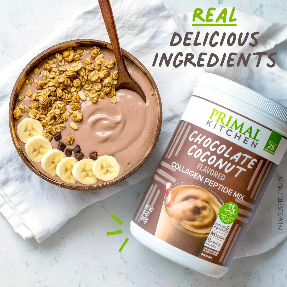 Primal Kitchen Chocolate Coconut Collagen Fuel Drink Mix 15oz (425g) | 11g Collagen Peptides Per Serving - view 4