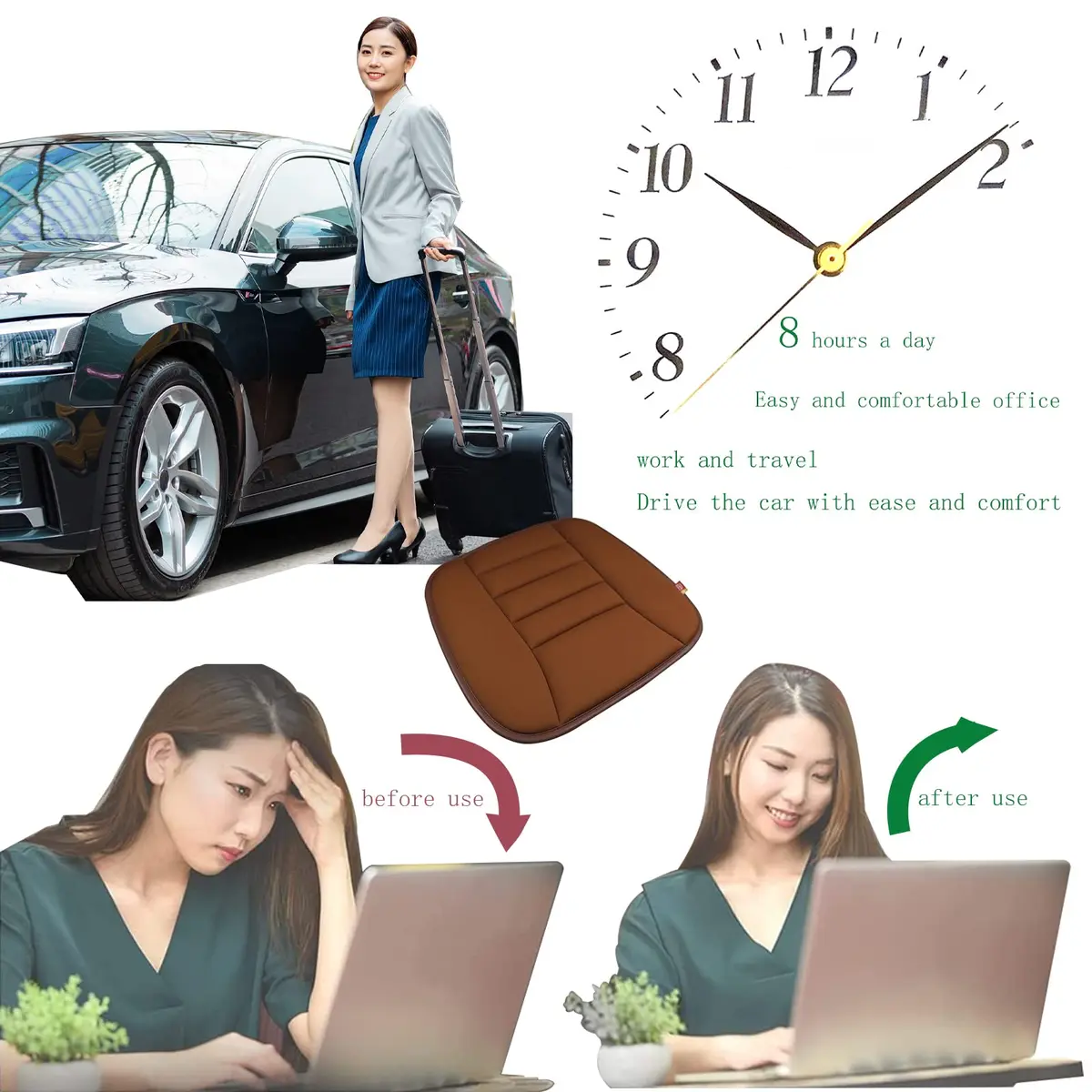 RaoRanDang Car Seat Cushion Pad with Memory Foam | 54cm x 46cm x 3cm (21.3" x 18.5" x 1.2") - view 7