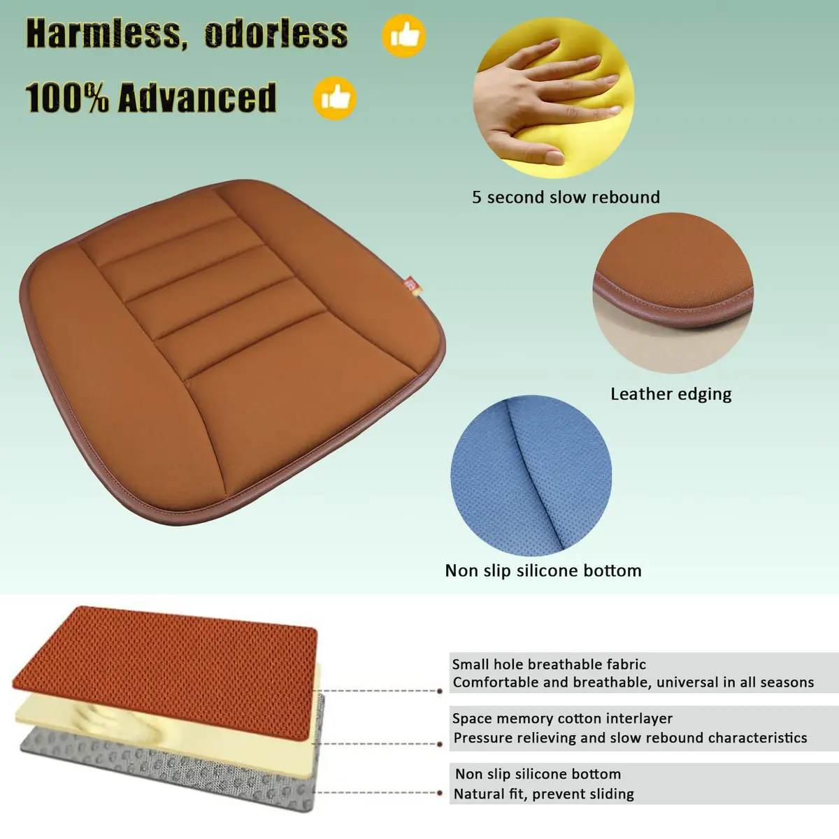 RaoRanDang Car Seat Cushion Pad with Memory Foam | 54cm x 46cm x 3cm (21.3" x 18.5" x 1.2") - view 3