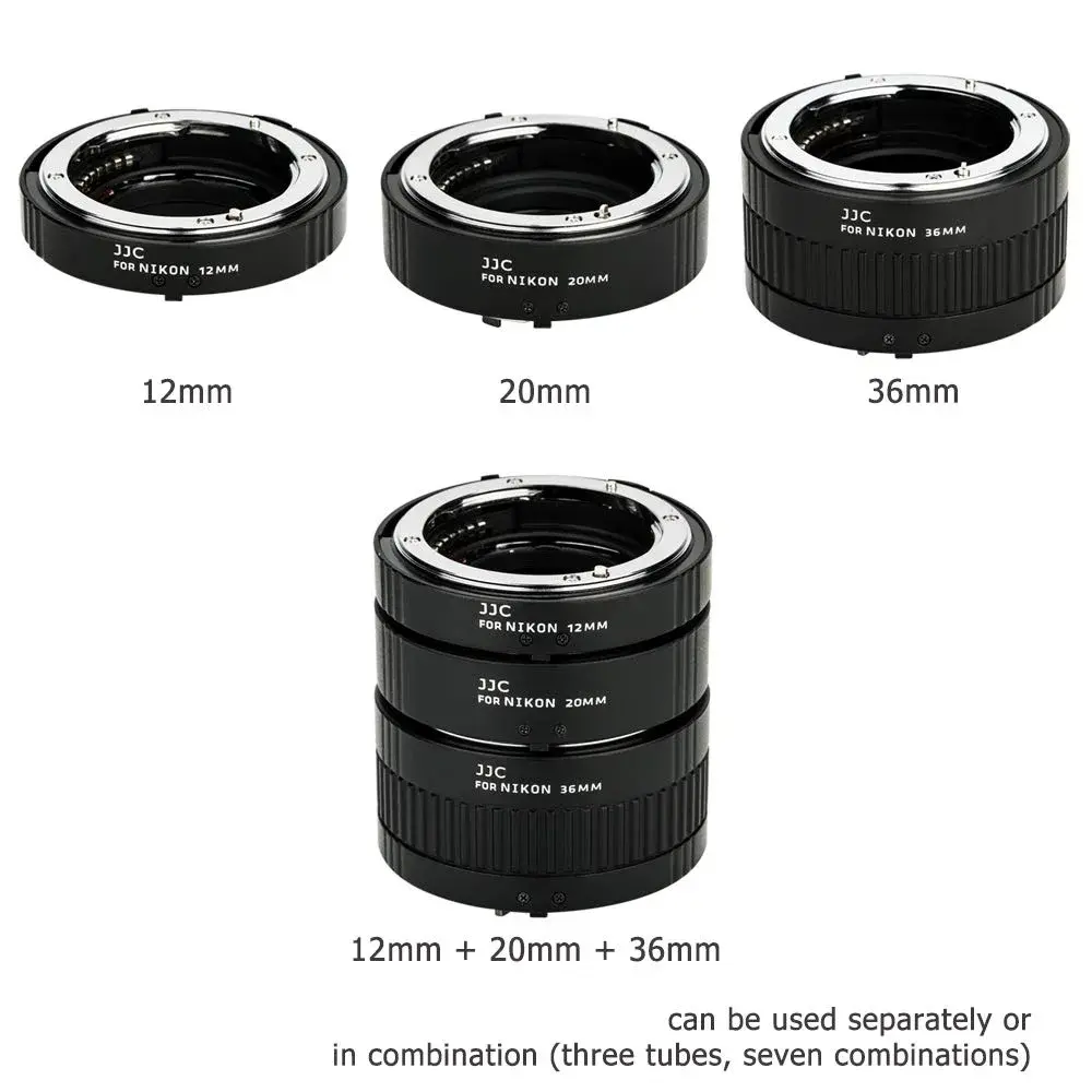 JJC Auto Focus Macro Extension Tube Set for Nikon F Camera & Lens | 12mm, 20mm, 36mm Tubes - view 3