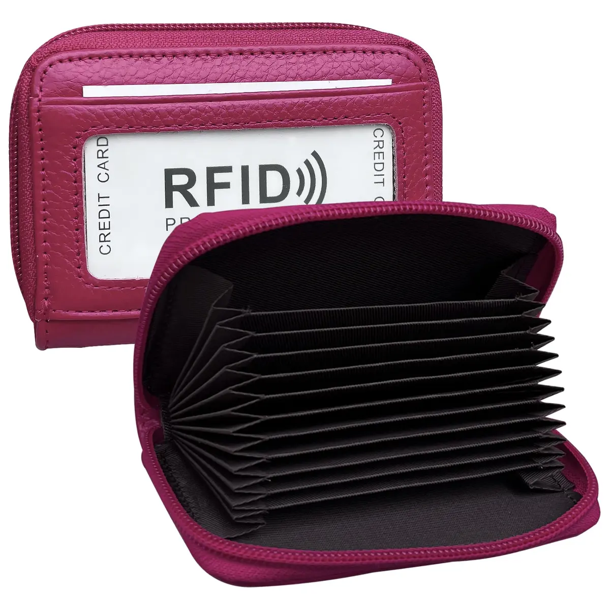 ZHOMA RFID Blocking Genuine Leather Credit Card Case Holder Security Travel Wallet - Rose | Protects Cards from RFID Scans - main product image