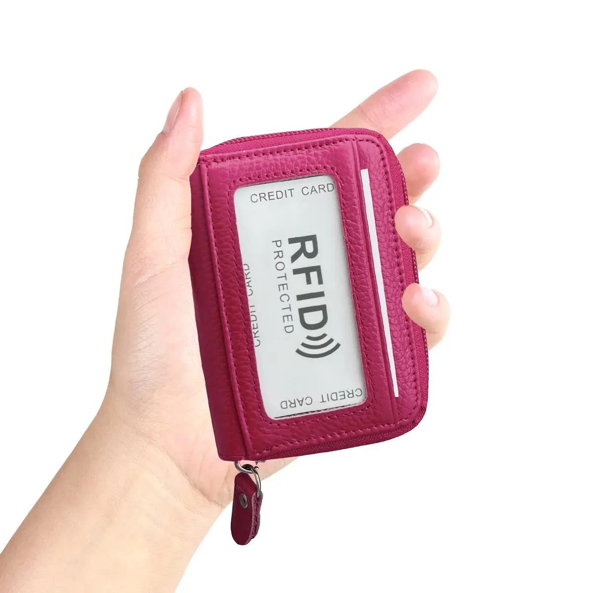 ZHOMA RFID Blocking Genuine Leather Credit Card Case Holder Security Travel Wallet - Rose | Protects Cards from RFID Scans - view 3