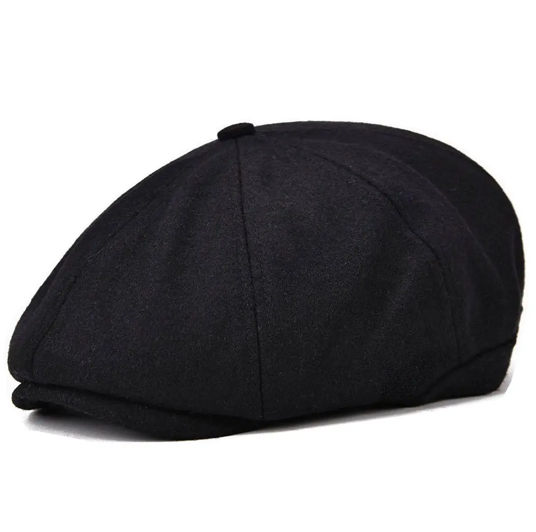 VOBOOM Men's Wool Blend 8 Panel Newsboy Cap Tweed Hat (Black) 57-60cm | Vintage Style for Cool Weather - main product image