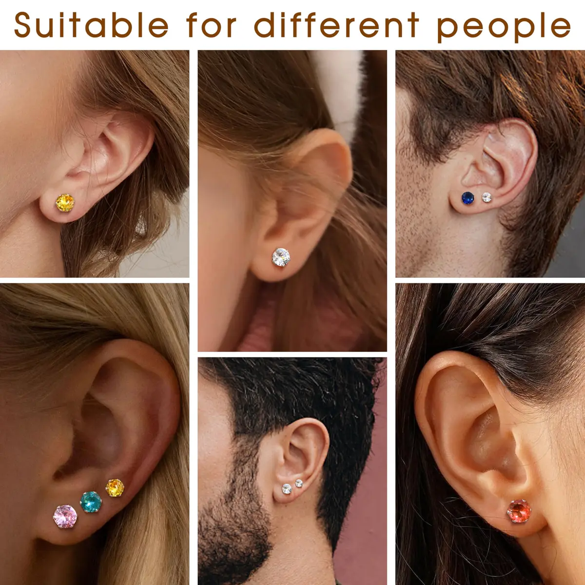 LOYALLOOK 12 Pairs Stainless Steel Cubic Zirconia Stud Earrings | Birthstone Set for Women - view 5