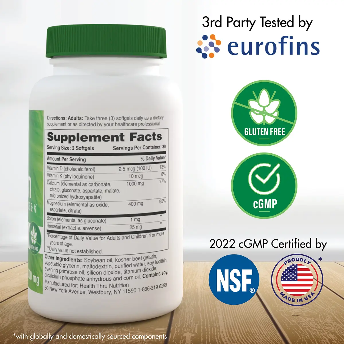 Health Thru Nutrition Calcium & Magnesium Vitamin D3 & K 90 Softgels | Bone & Immunity Support - view 2