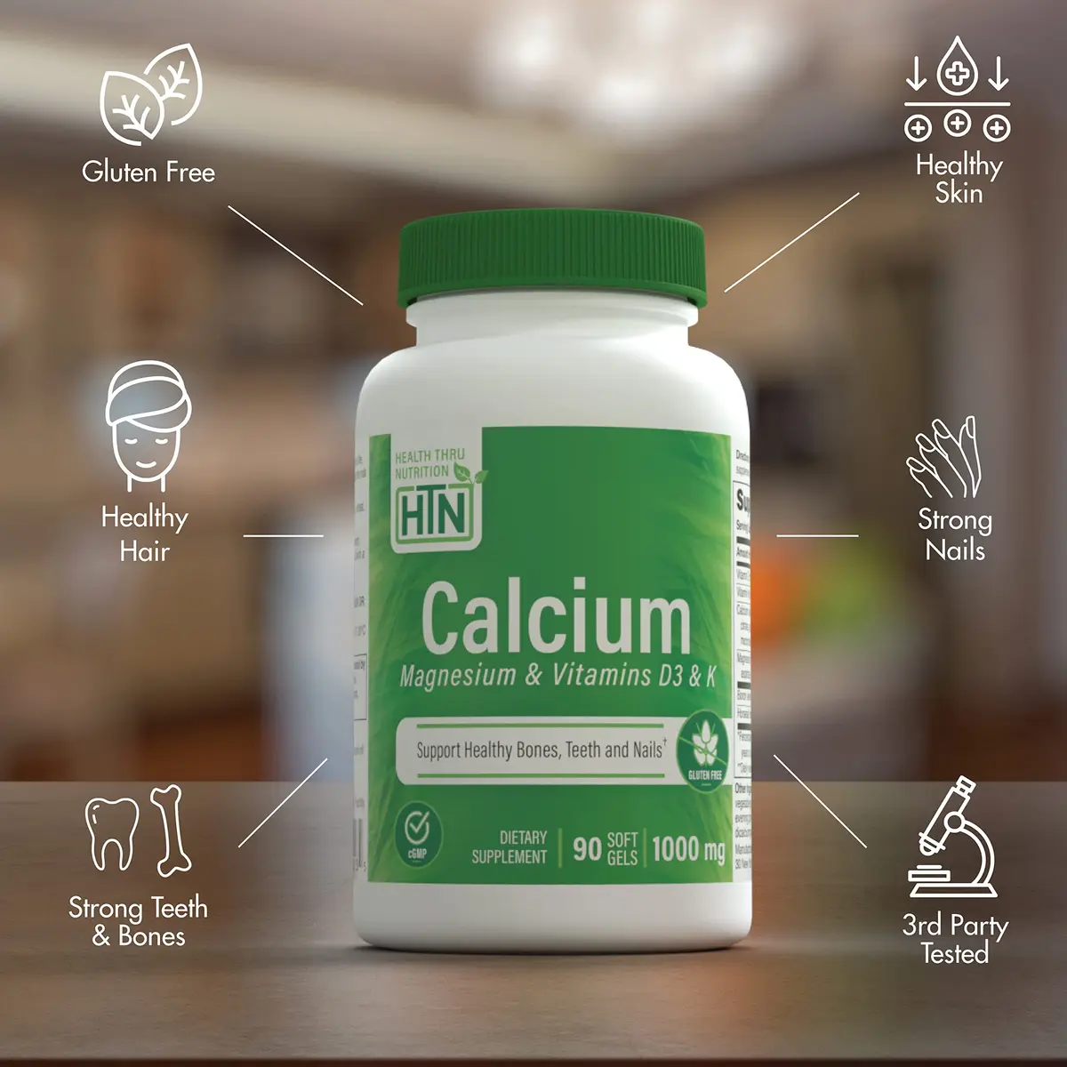 Health Thru Nutrition Calcium & Magnesium Vitamin D3 & K 90 Softgels | Bone & Immunity Support - view 3