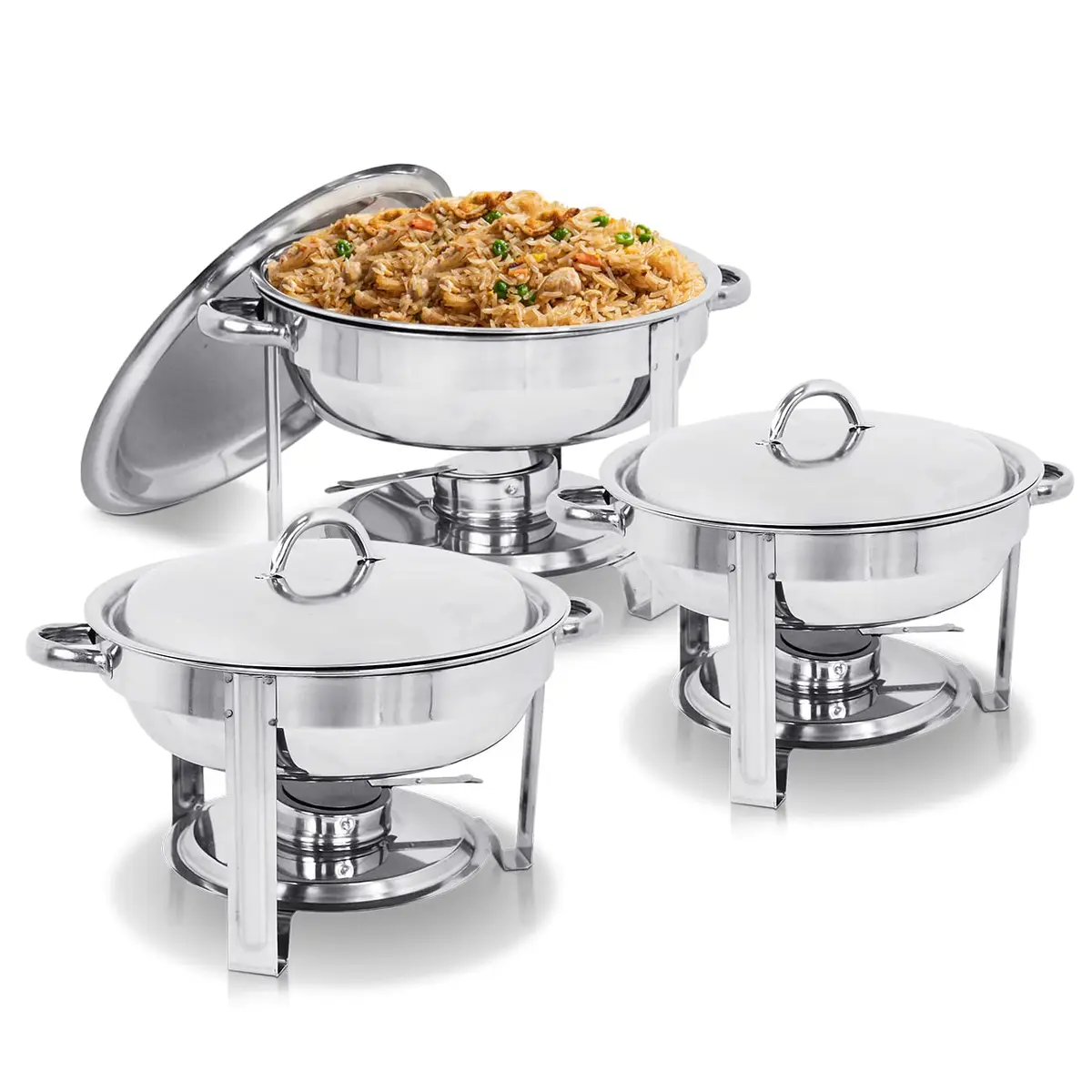 SUPER DEAL 5 Qt Stainless Steel Chafing Dish Set of 3 | Buffet Catering Warmer with Water Pan & Fuel Holder - main product image