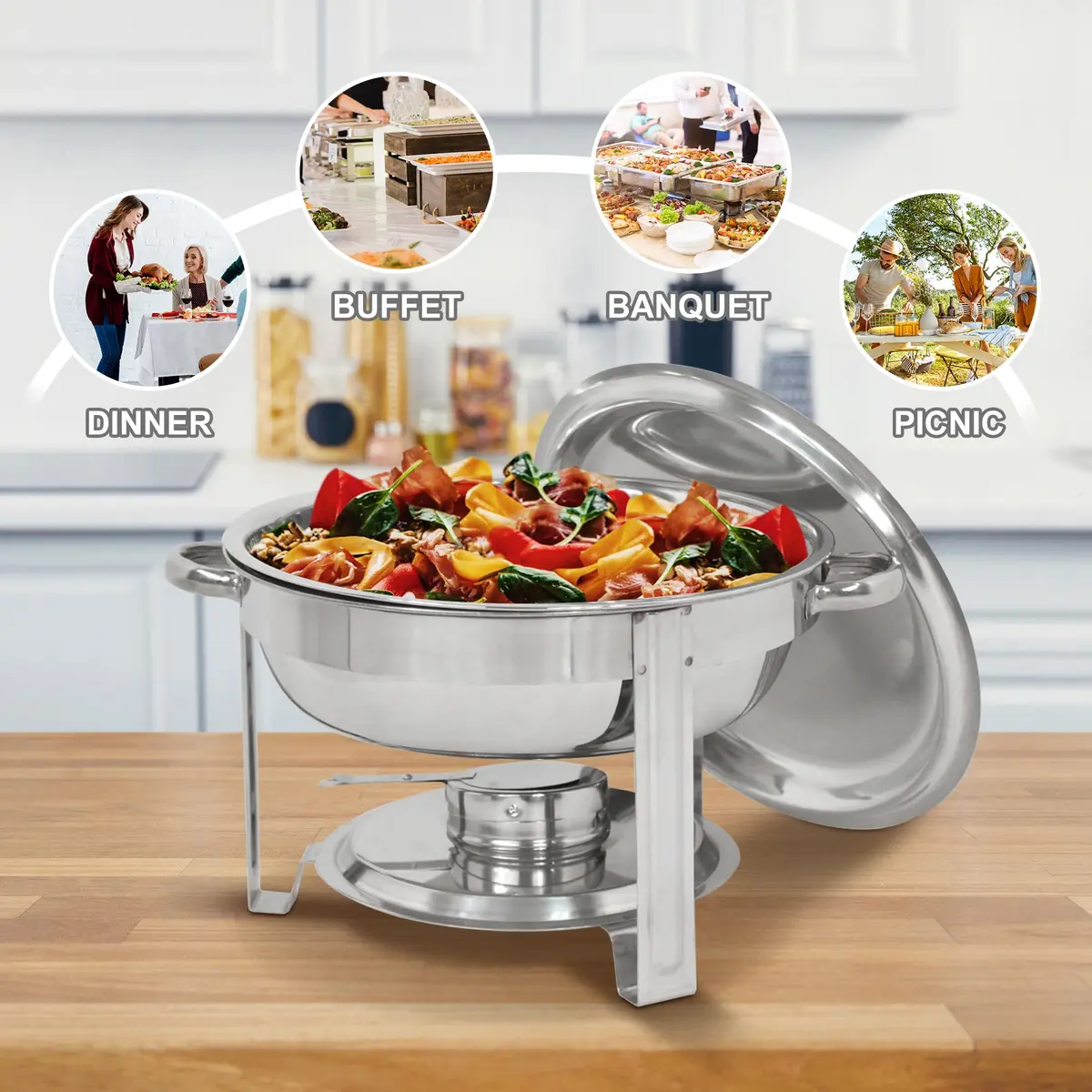 SUPER DEAL 5 Qt Stainless Steel Chafing Dish Set of 3 | Buffet Catering Warmer with Water Pan & Fuel Holder - view 4